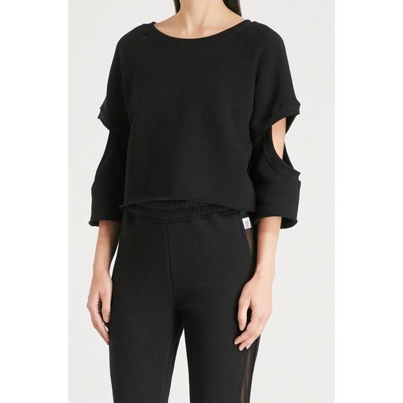 Good American Cutout Sleeve Crop Sweatshirt - Picture 1 of 16